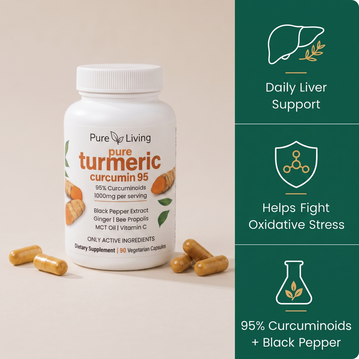 Turmeric Curcumin Capsules (1,000mg) Liver Support Supplement